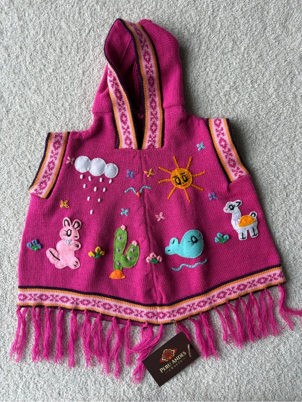 Peruvian Hand Embroidered Kids Hooded Poncho